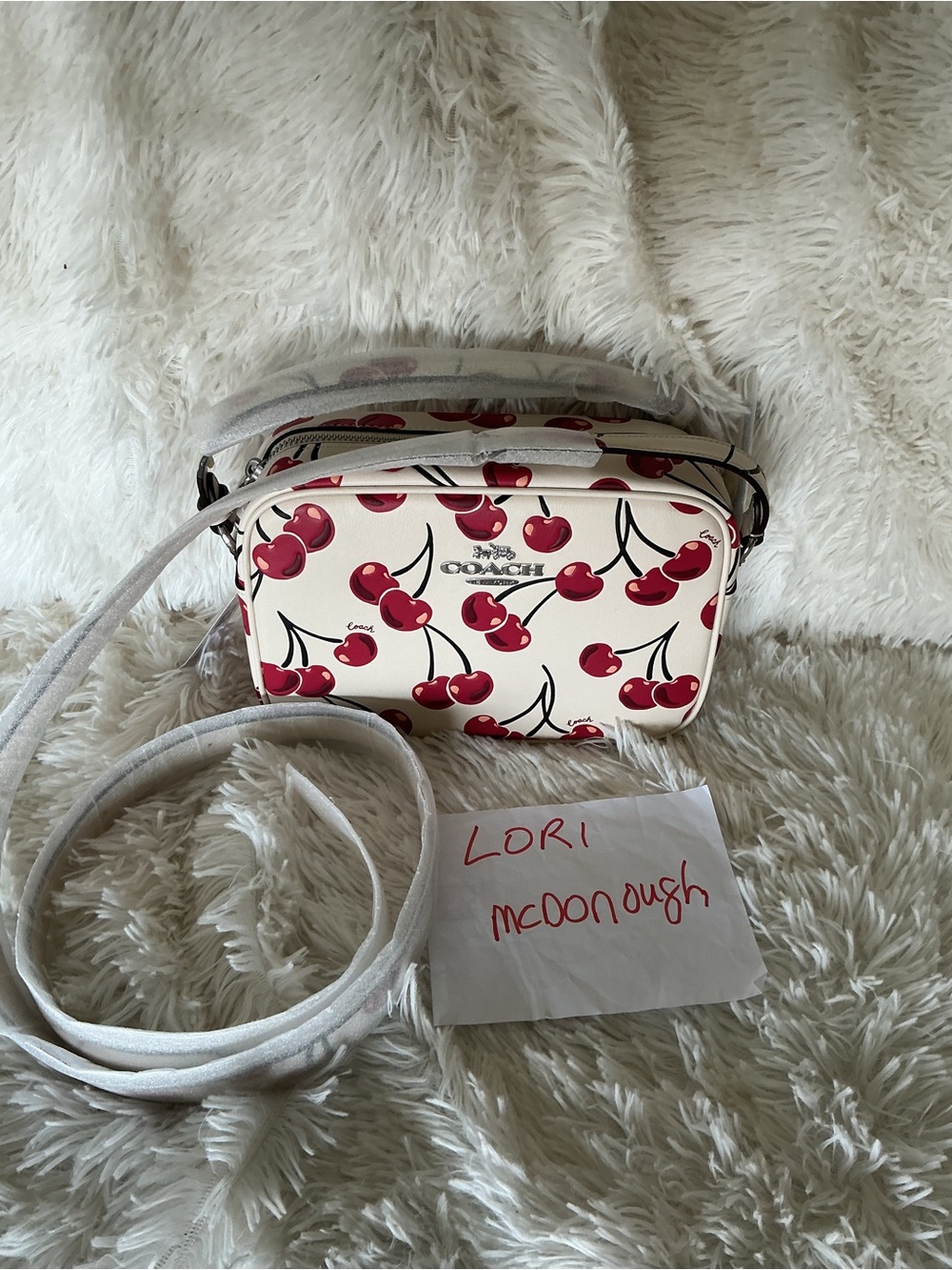 Coach Cherry Print Camera Crossbody Bag in White